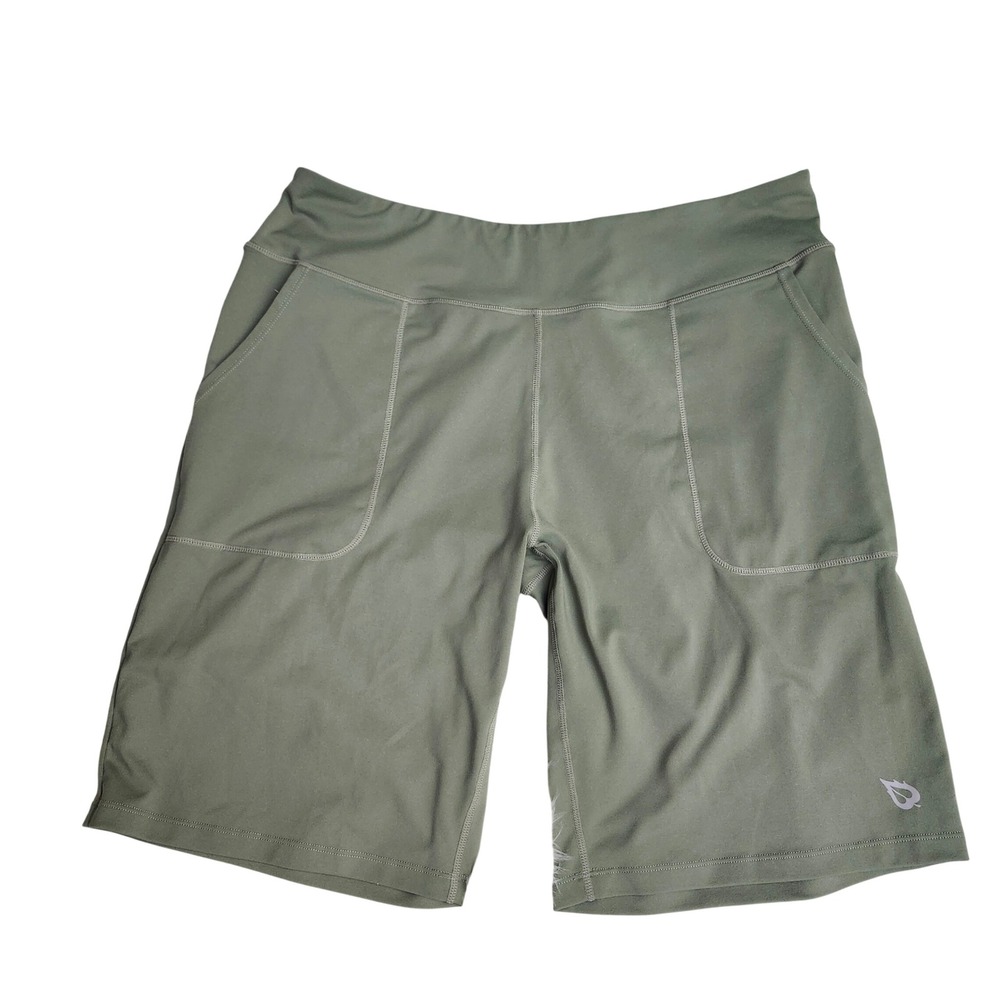 Baleaf Womens 2XL Olive Green High Rise Athletic Pockets Bermuda Shorts